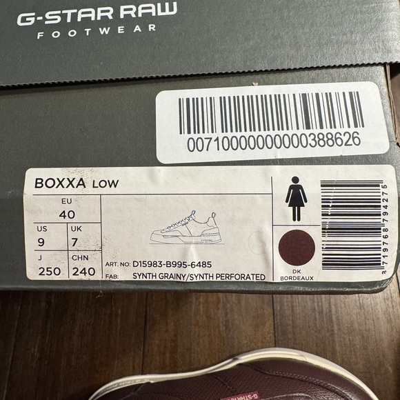 G-Star RAW Boxxa Low Sneakers EU 40 US 9 DK Bordeaux NWT w/ Box - Picture 13 of 14